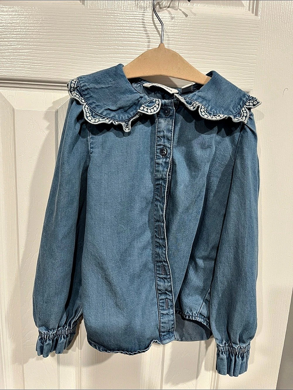 Janie and Jack Girls Denim Collar Blouse Size 5
